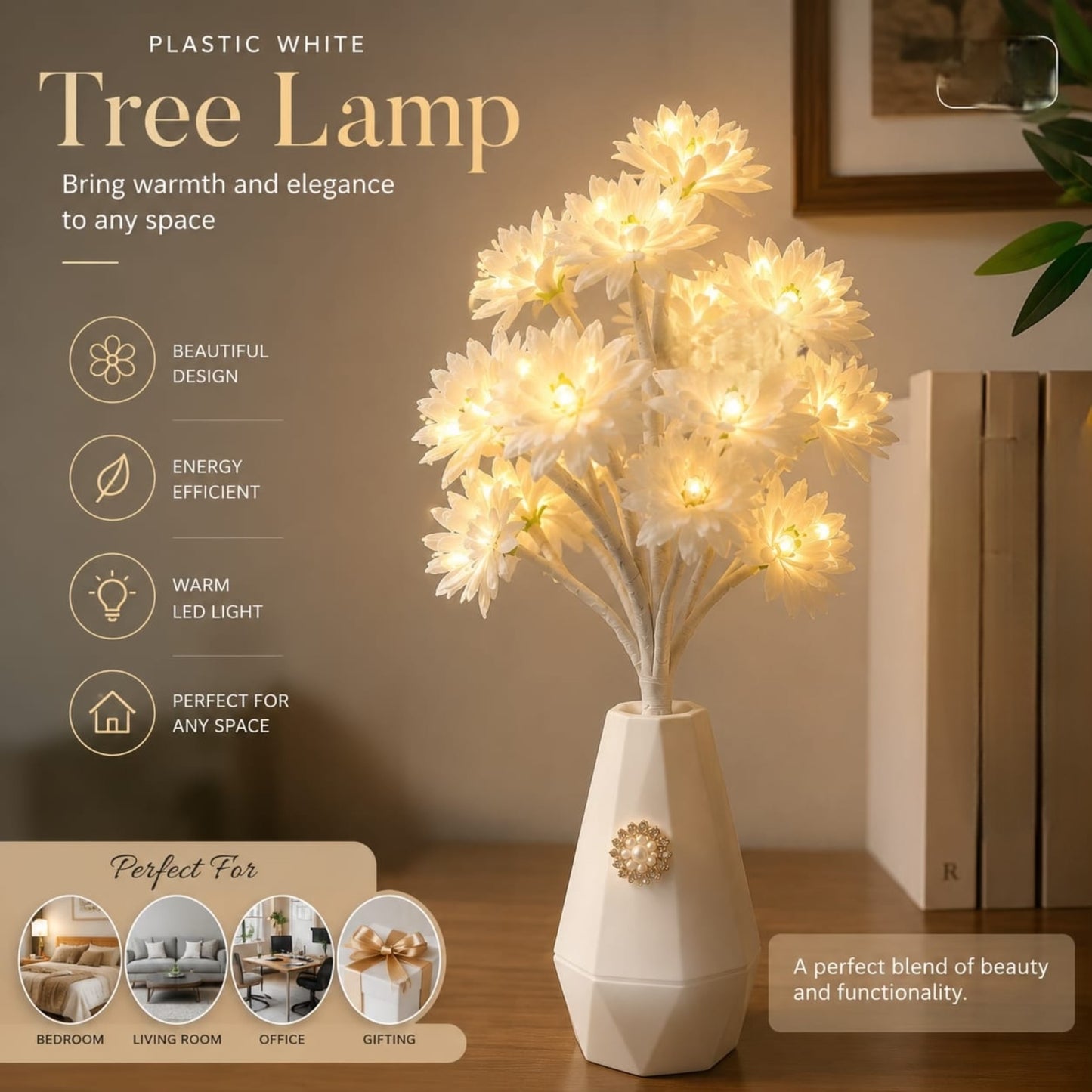 White LED Tree Lamp Perfect for Home Decor