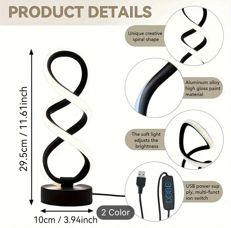 Modern Gold Metal Spiral LED Table Lamp with 3 Modes of Light