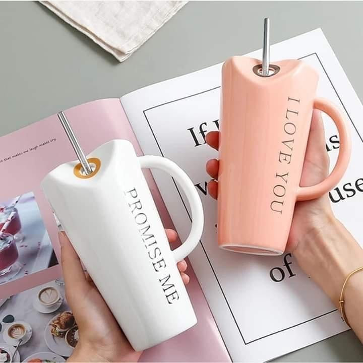 480ml Ceramic Coffee Mug with Straw