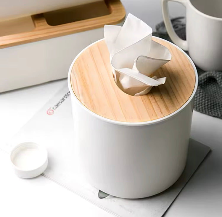 Wooden Cover Round Tissue Box
