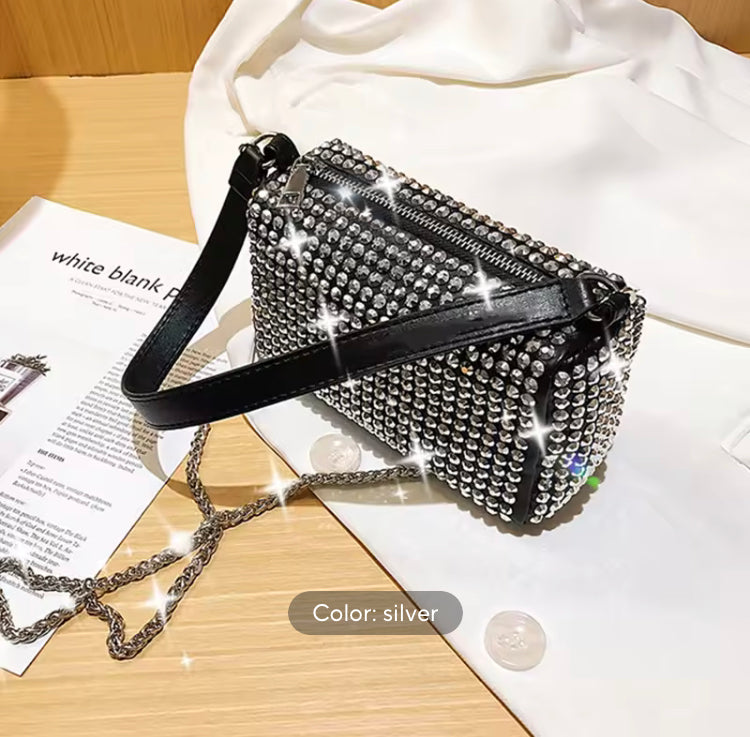 Luxury PU Leather Rhinestone Diamond Shoulder Bag