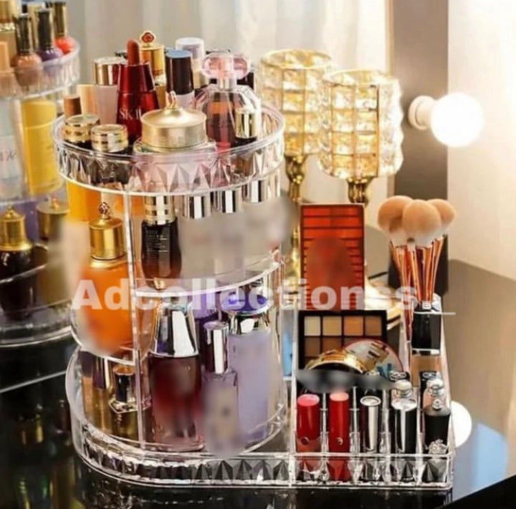 Acrylic Cosmetics Rotating Organizer with Large Tray