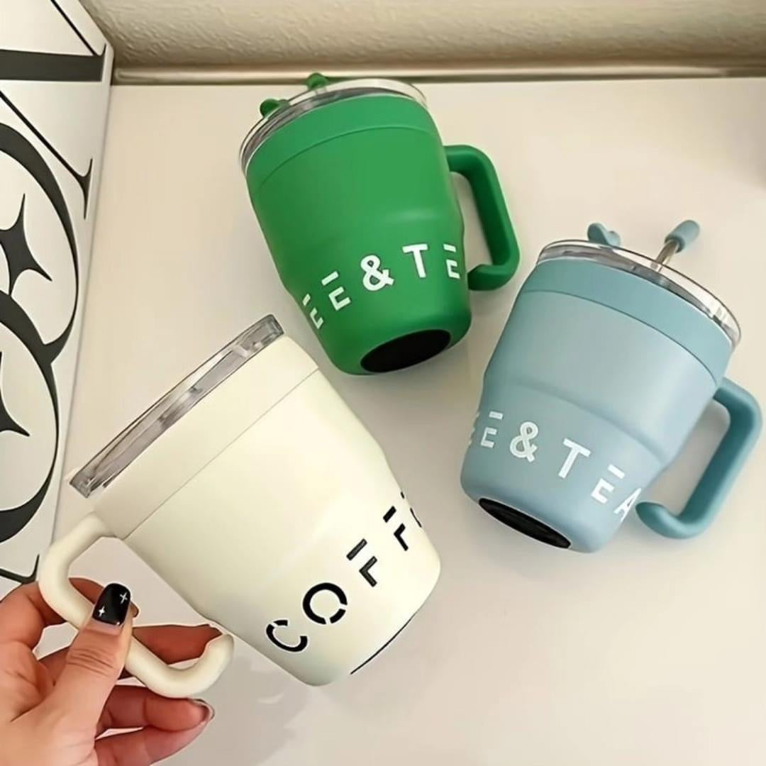 480ml Insulated Coffee Mug with Lid & Straw