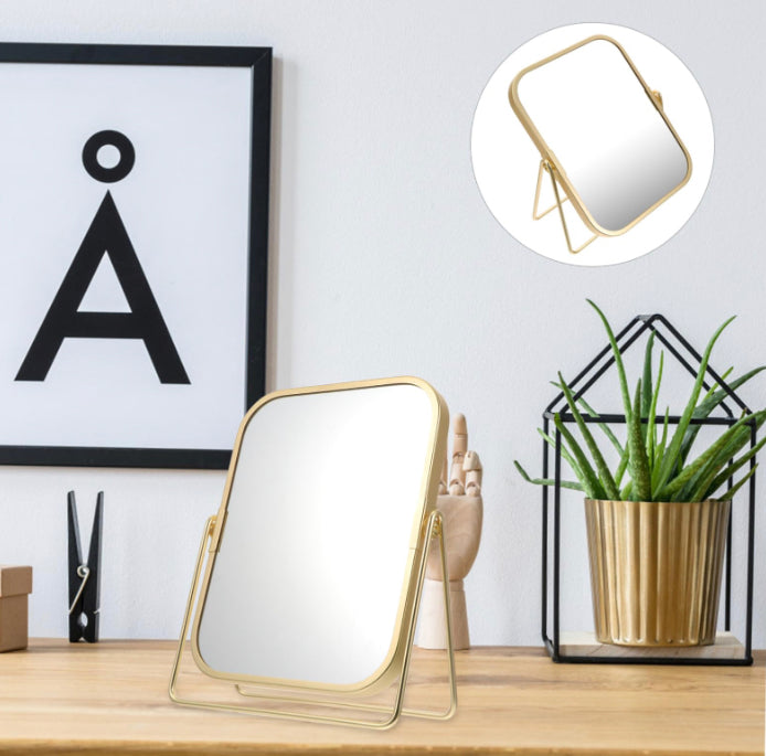 360 Swivel Gold Nordiac Style Dual Sided Vanity Makeup Mirror with Metal Stand