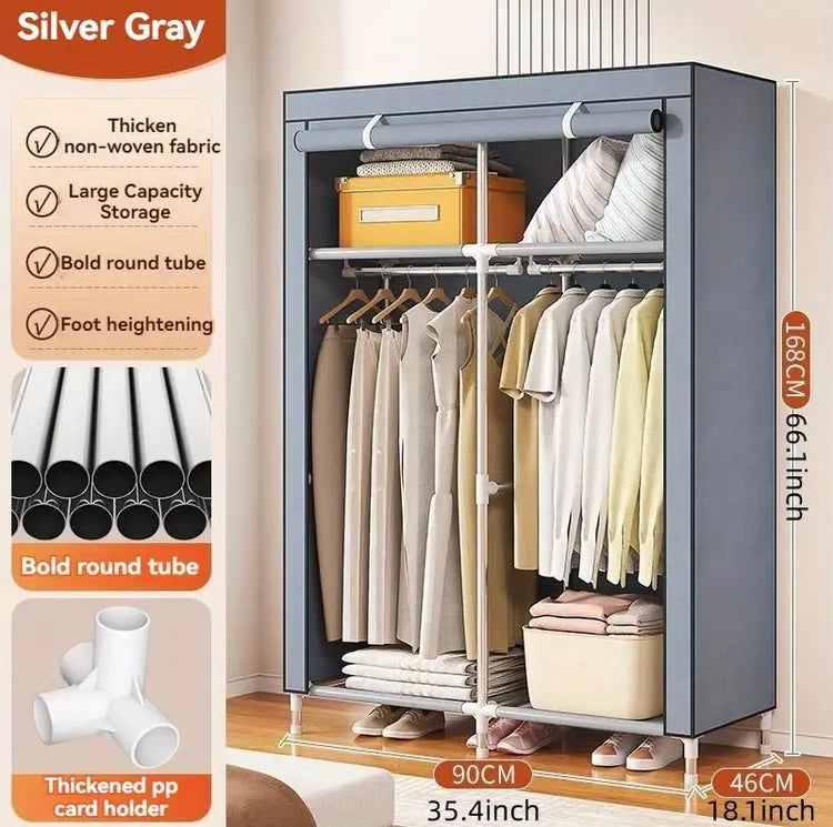 Portable Wardrobe Clothes Storage Rack with Hanging Rails