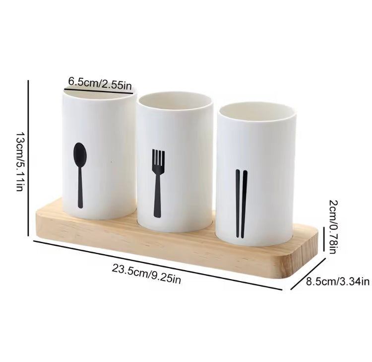 3 Pcs Multifunctional Household Tableware Holder with Wooden Base