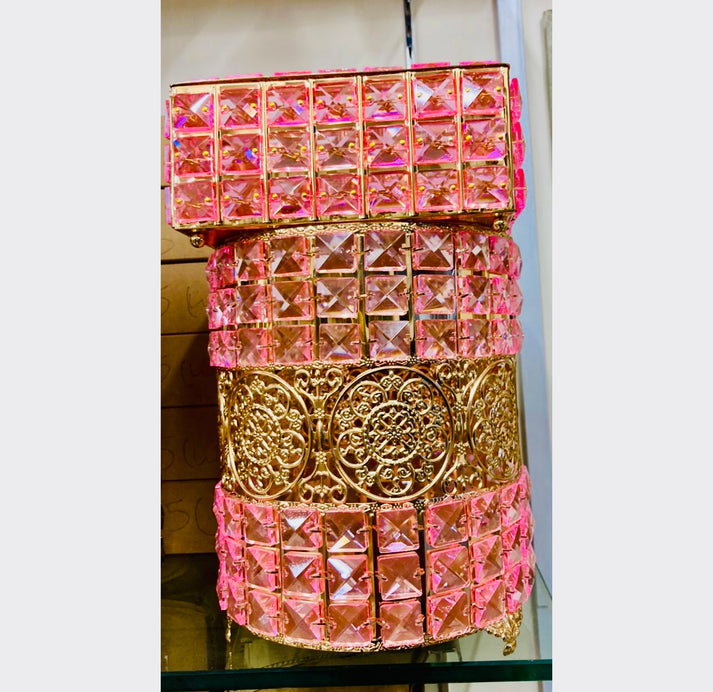 Crystal Pink Metal Dustbin & Tissue Box Set