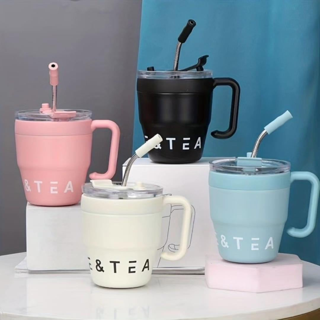 480ml Insulated Coffee Mug with Lid & Straw