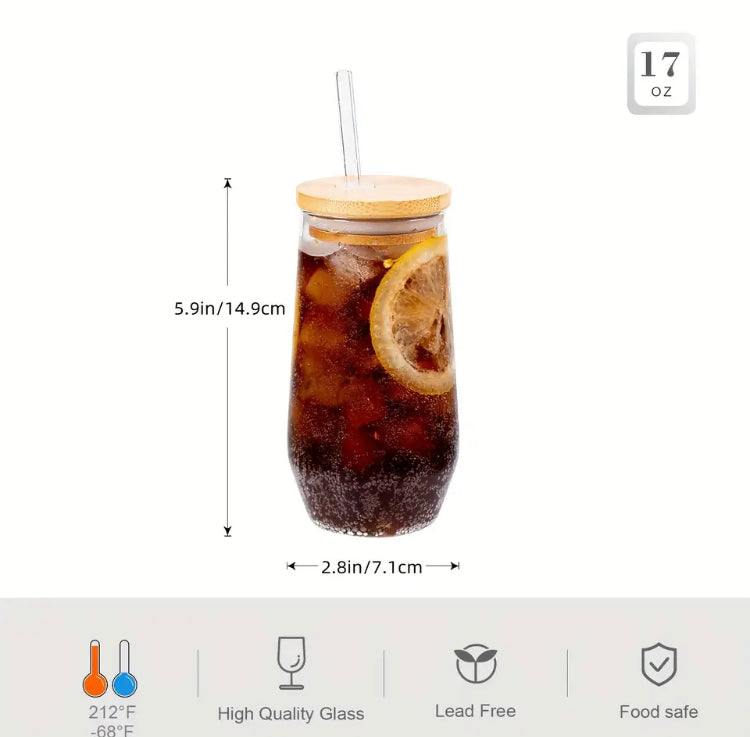 500ml Aesthetic Coffee Glass with Lid & Straw