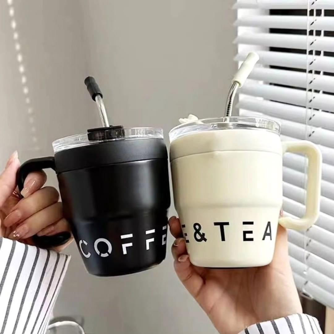 480ml Insulated Coffee Mug with Lid & Straw