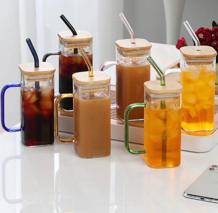Aesthetic Coffee Glass with Glass Straw & Lid