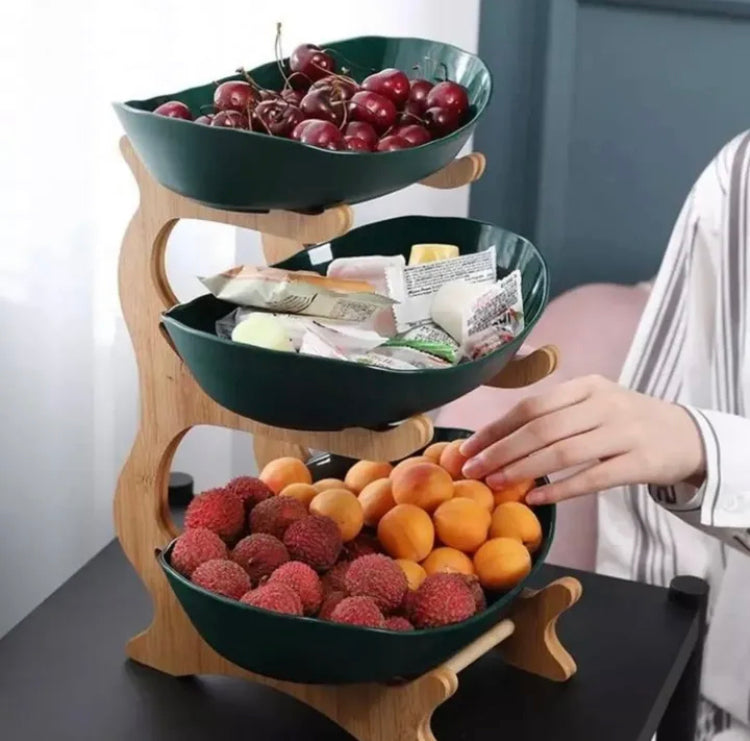3 Layer Serving Fruit Platter with Wooden Stand