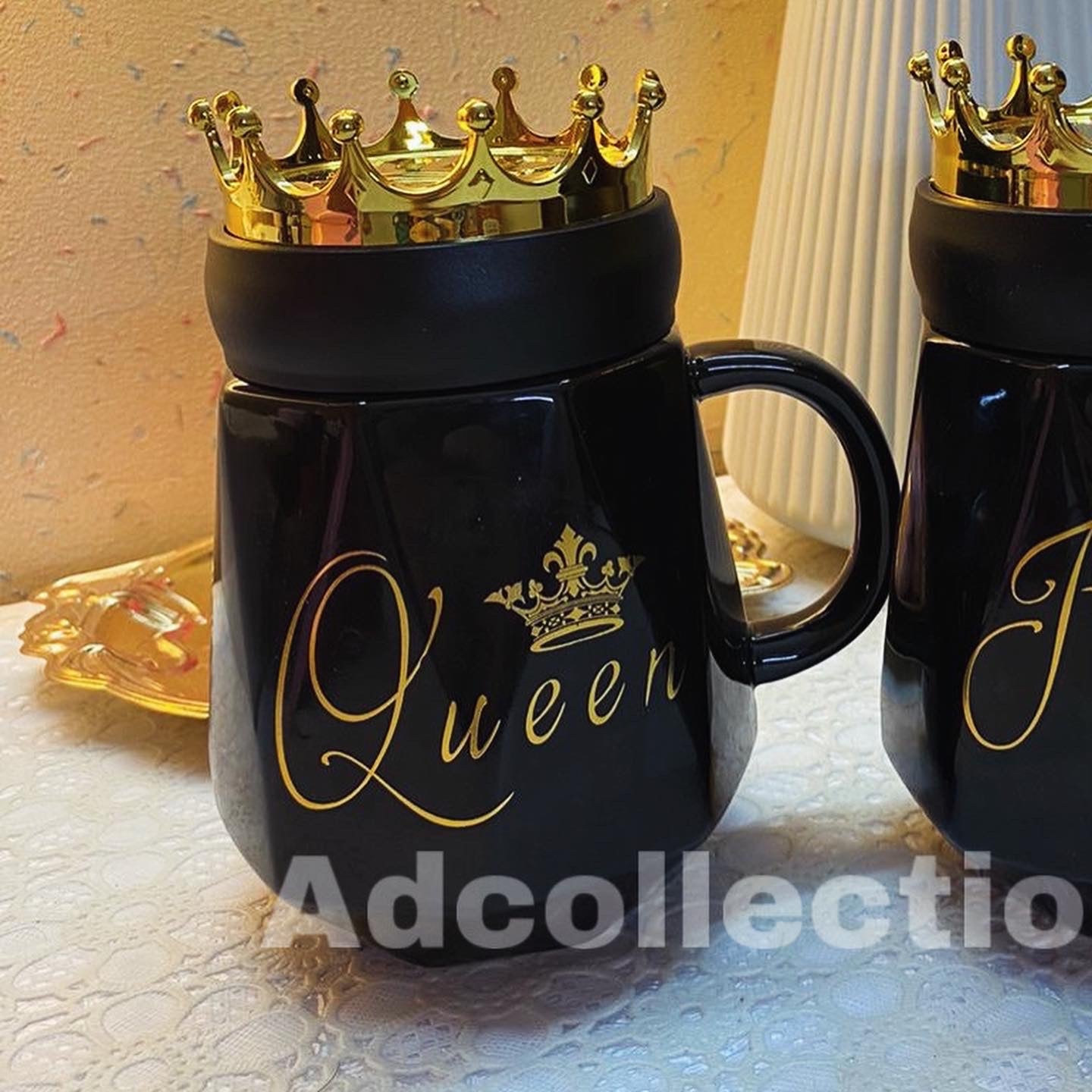 New King & Queen Crown Couple Mugs Set With Gift Box Packaging