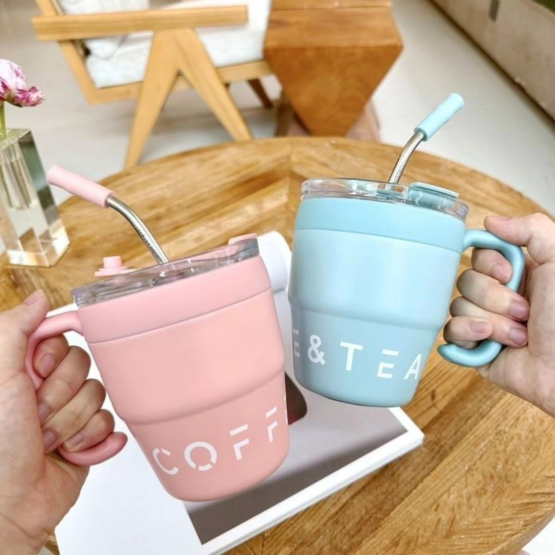 480ml Insulated Coffee Mug with Lid & Straw