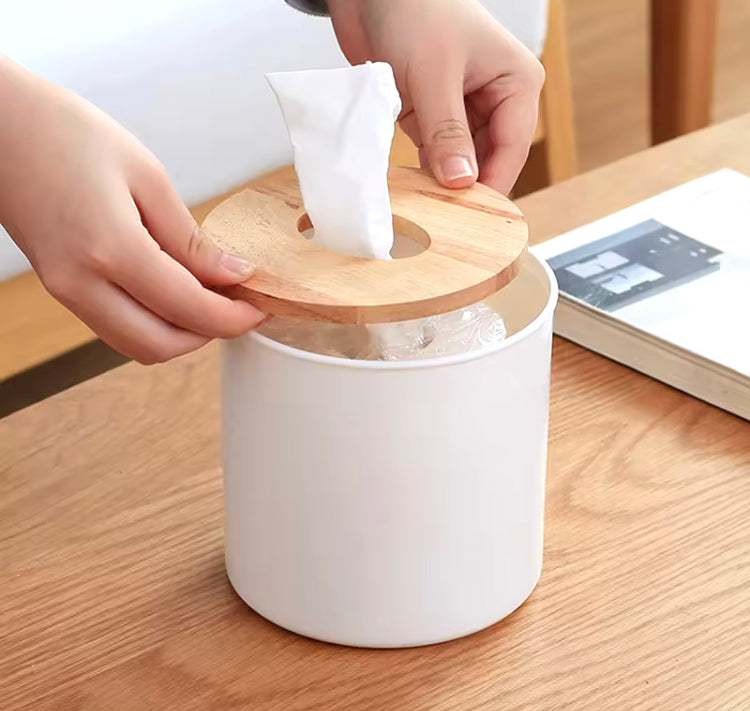 Wooden Cover Round Tissue Box