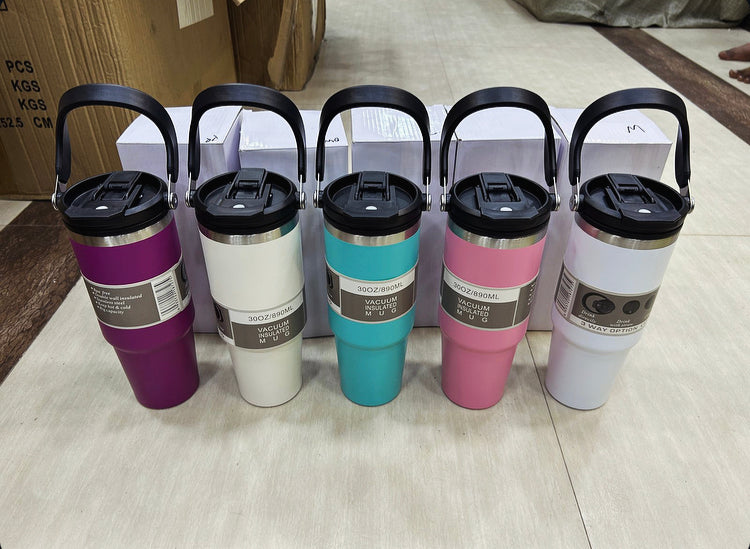 30oz Insulated Stainless Steel Tumbler Mug with Lid & Straw