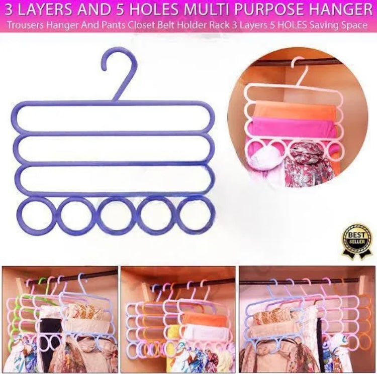 2 in 1 Multipurpose Three Layer & 5 Holes Clothes Hanger