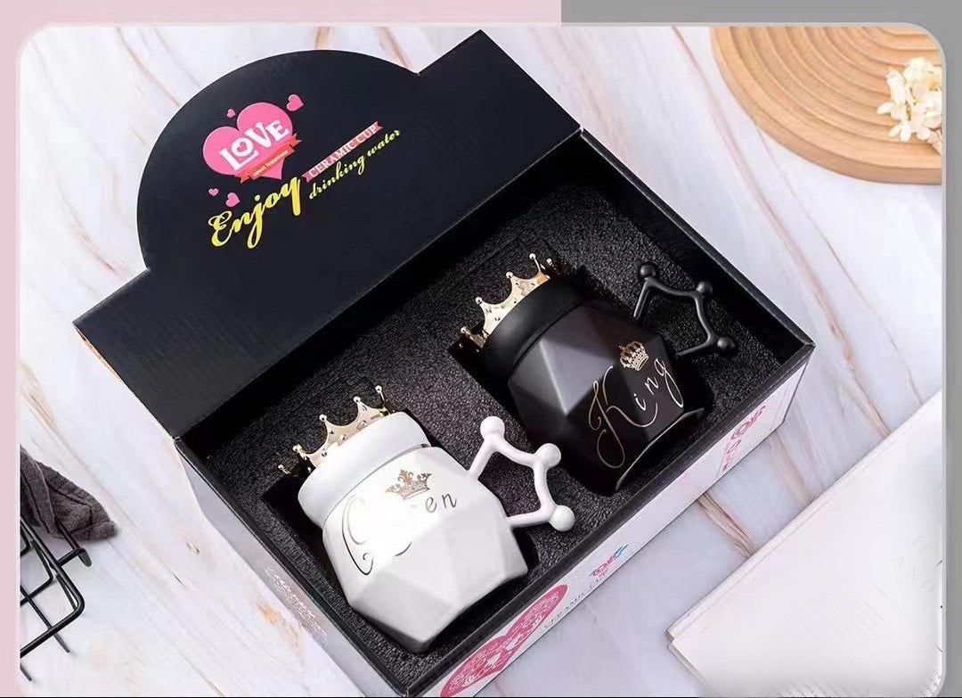King and Queen Ceramic Couple Mugs with Box Packaging