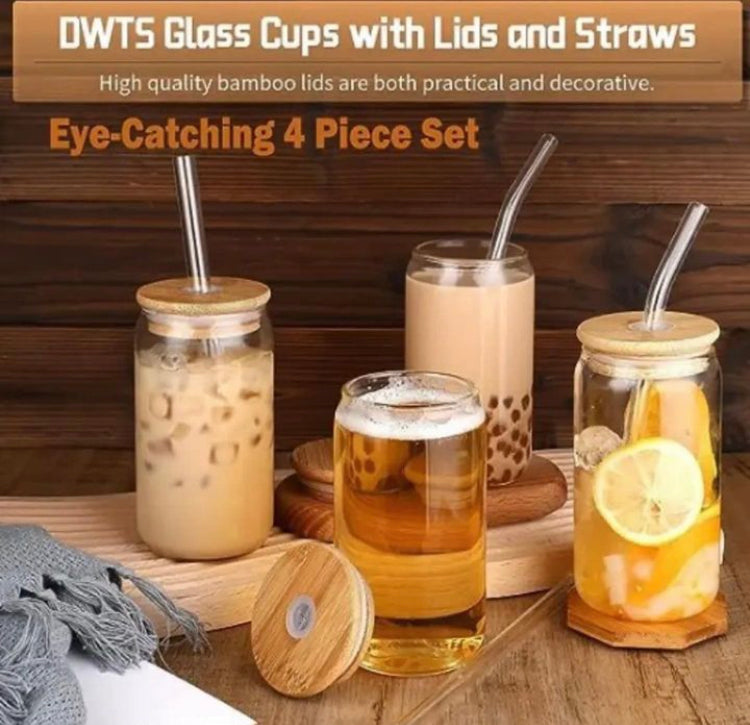 Aesthetic Coffee Glass with Bamboo Lid & Straw