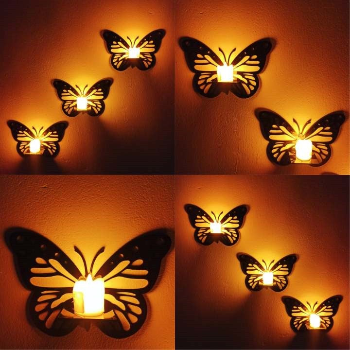 Wall Mounted Wooden Butterfly Candle Holder Display Shelf