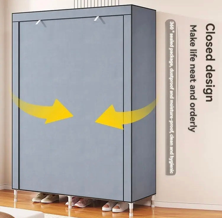 Portable Wardrobe Clothes Storage Rack with Hanging Rails
