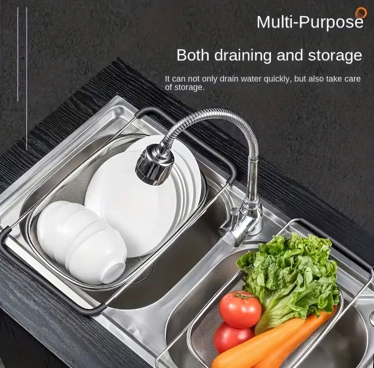 2 in 1 Stainless Steel Expandable Storage Basket and Sink Stainer