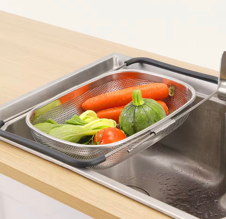 2 in 1 Stainless Steel Expandable Storage Basket and Sink Stainer