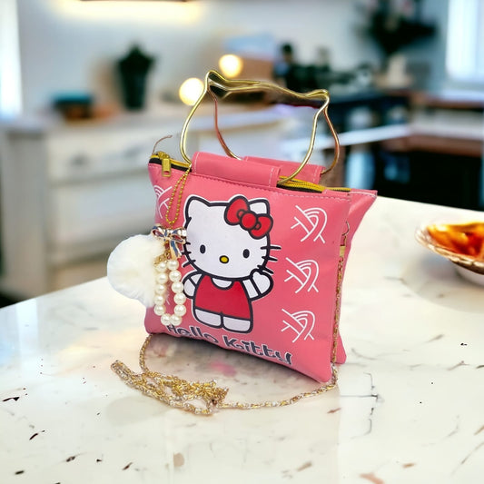 High Quality Hello Kitty Bag with Pom Pom Keychain & Long Chain