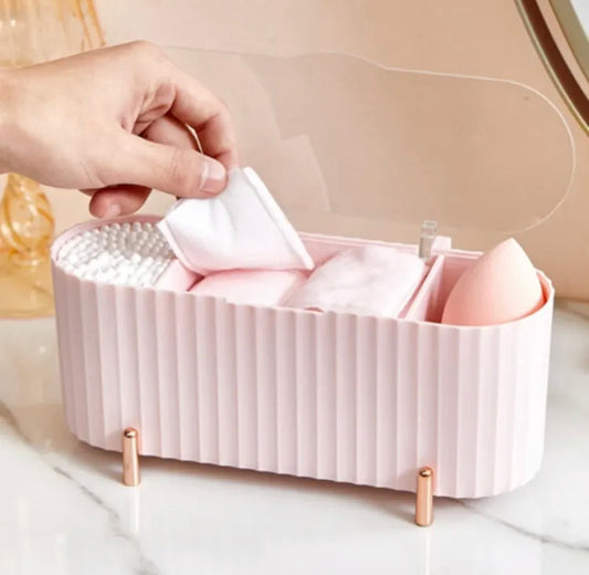 Elegant Cosmetics Storage Box with Lid for Cotton Buds, Beauty Blenders Multipurpose Organizer