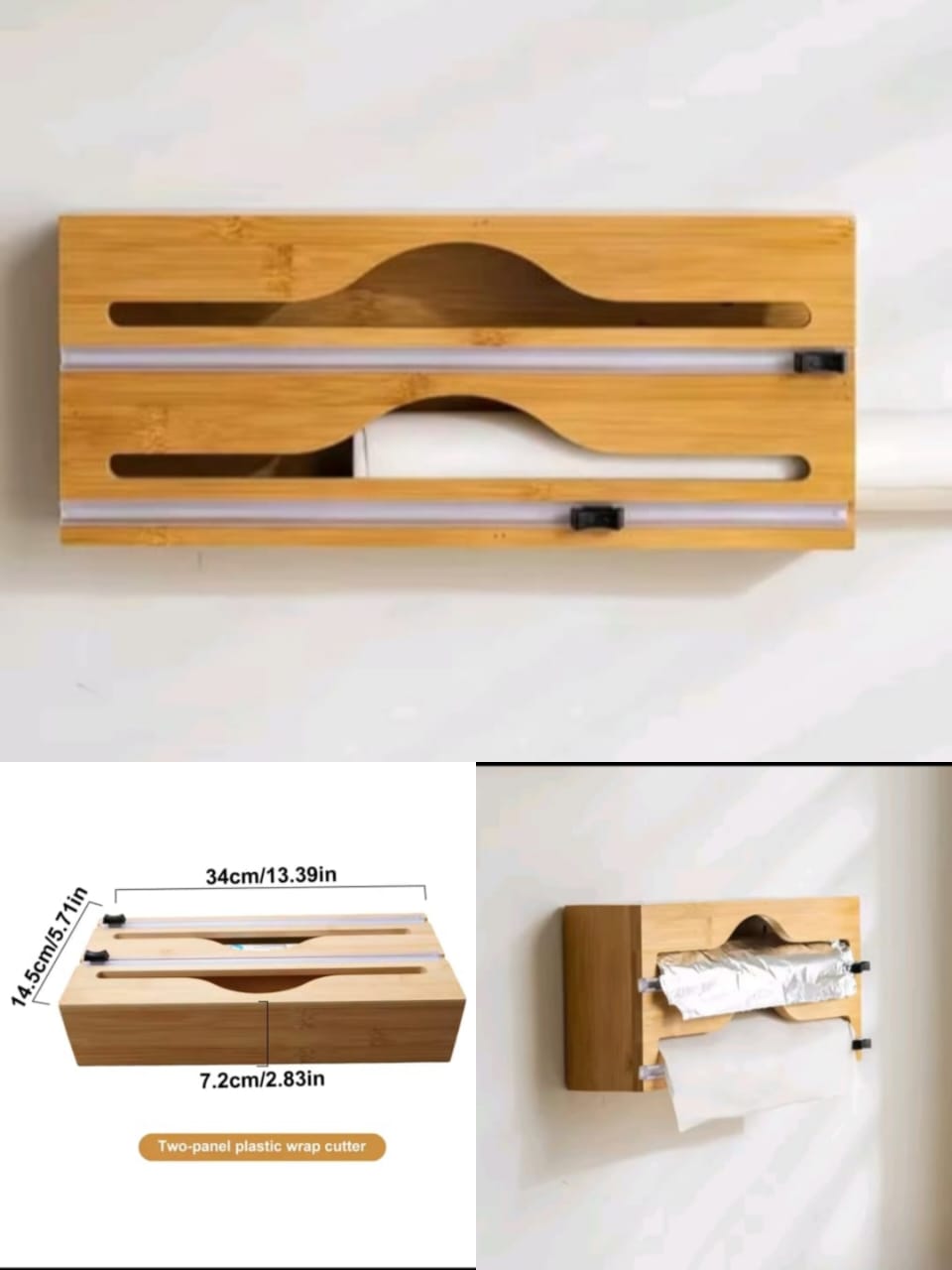 Wooden Wrap Dispenser with Cutter Plastic, Wax & Foil Paper