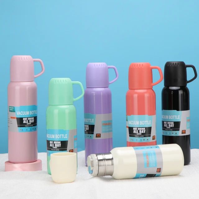 Vaccum Flask Bottle with 2 Cups & Box Packaging