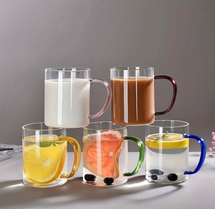 6 Pcs Multi Colour Handle Glass Cups