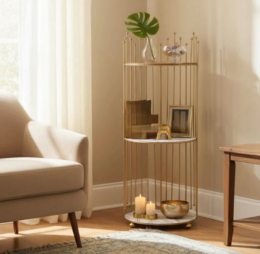 3 Layers Gold Floor Display Rack for Home Decoration