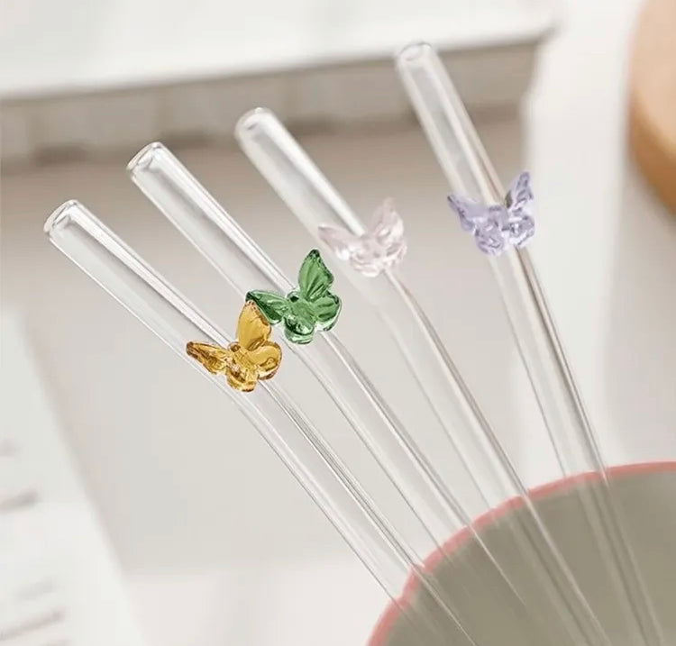 Aesthetic Butterfly Glass Drinking Straws