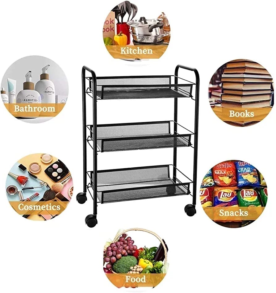 3 Layer Metal Multipurpose Storage Rack Kitchen Trolley Storage Rack Organizer