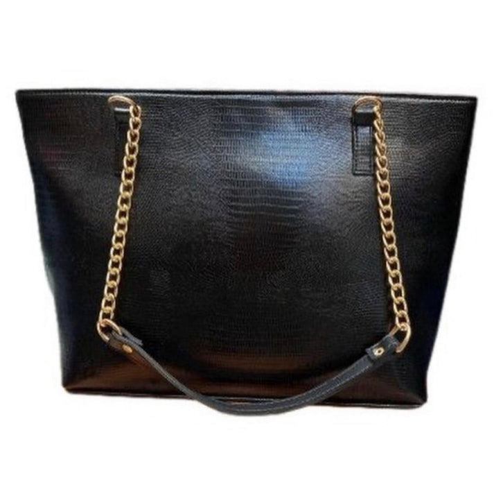 Black Large Size Capacity Tote Bag with Gold Chain