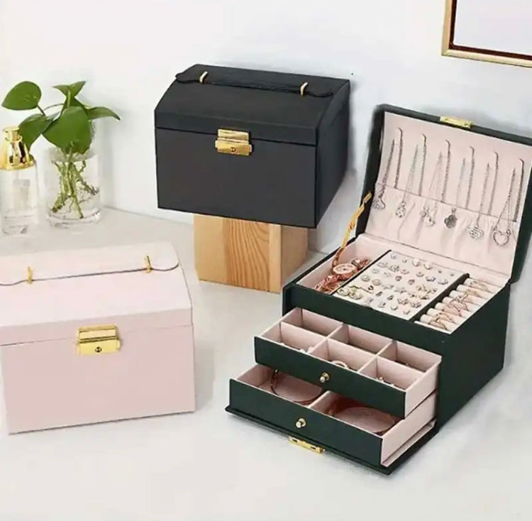 Three Layer Leather Jewellery Organizer with Lock System