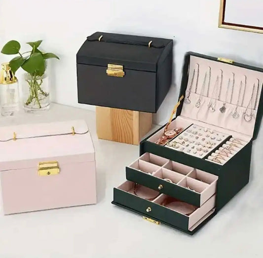 Three Layer Leather Jewellery Organizer with Lock System