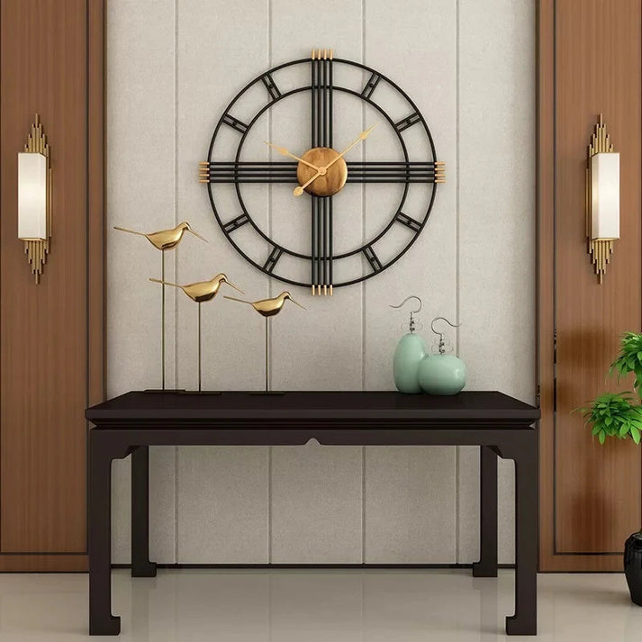 Black with Gold Metal Wall Hanging Clock