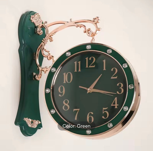 Luxury Double Sided Silent Hanging Wall Clock for Home Decor