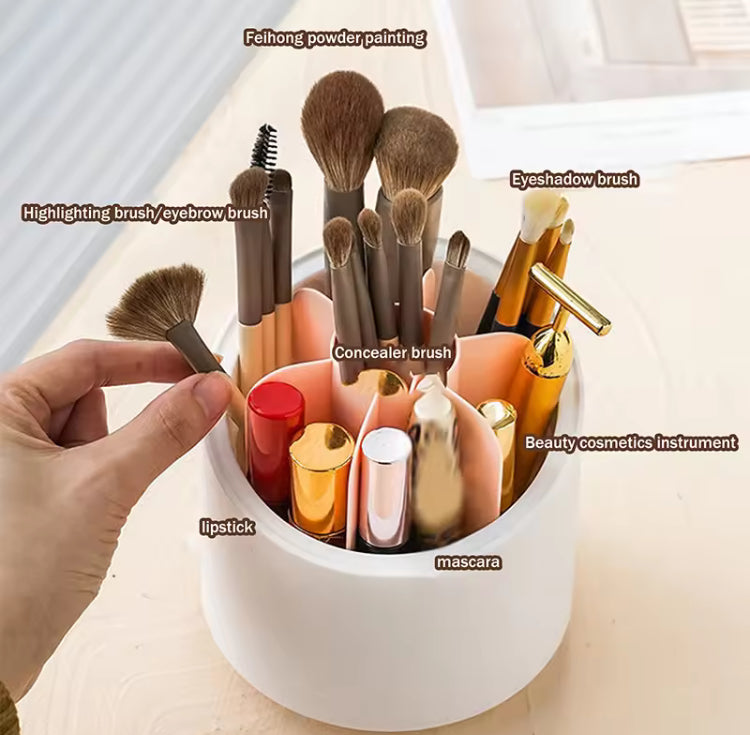 Rotating Brushes Cosmetics Holder with Dustproof Lid