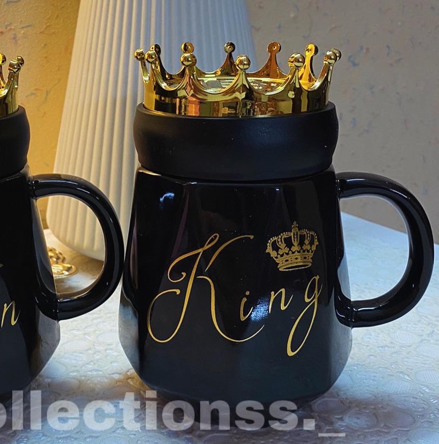New King & Queen Crown Couple Mugs Set With Gift Box Packaging