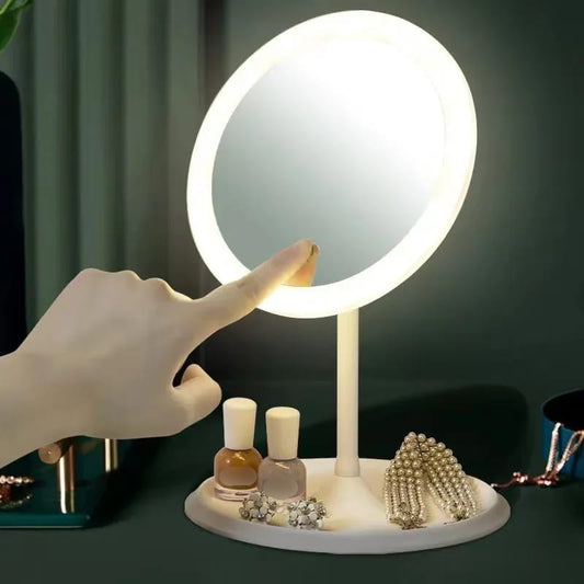 LED Makeup Mirror Rechargeable with Three Modes of Light & Storage Space