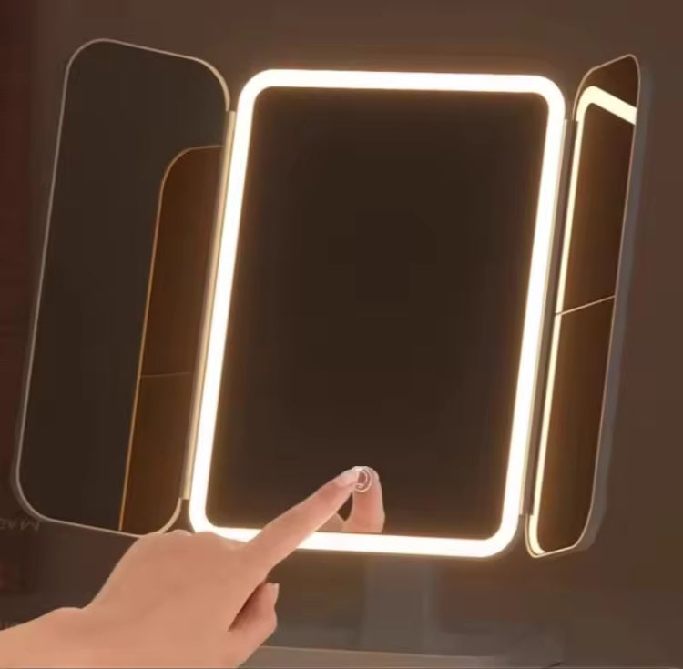 Tri-Fold Rechargeable Rotating LED Makeup Mirror with three Lightening Modes