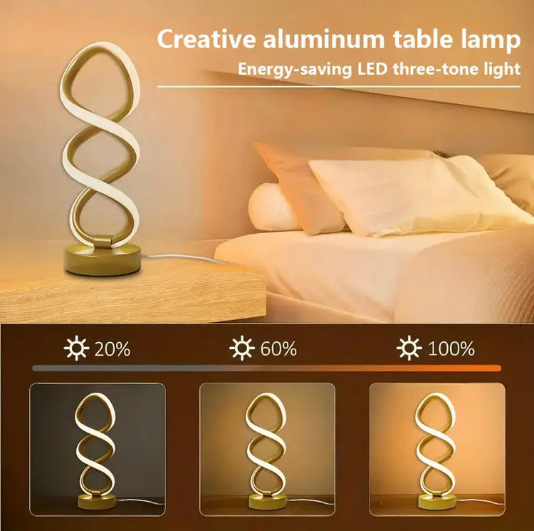 Modern Gold Metal Spiral LED Table Lamp with 3 Modes of Light