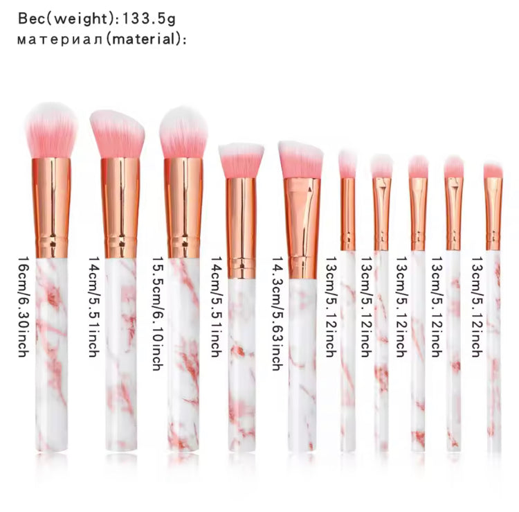 10 Pcs Marble Pattern Makeup Brushes Set
