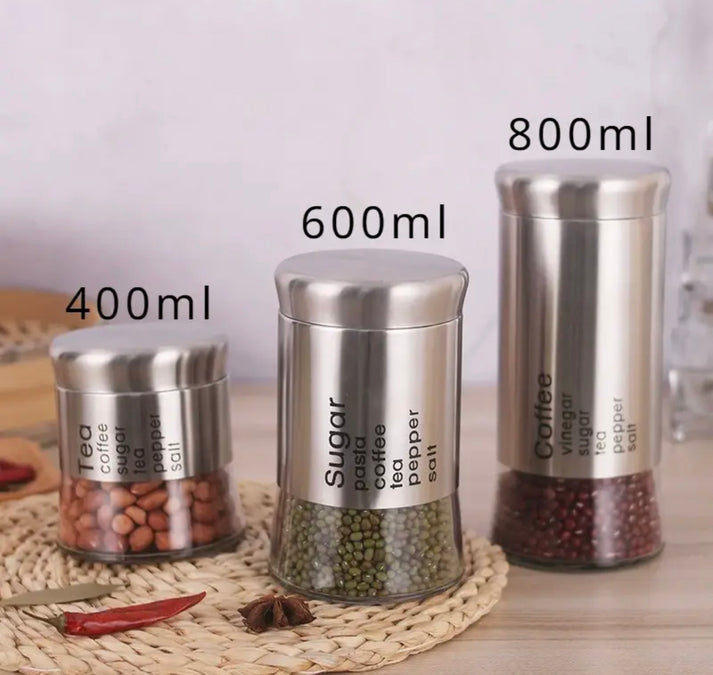 3 Pcs Glassware Spice Jars Set (400ml,600ml,800ml)