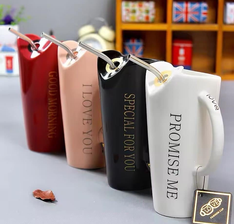 480ml Ceramic Coffee Mug with Straw