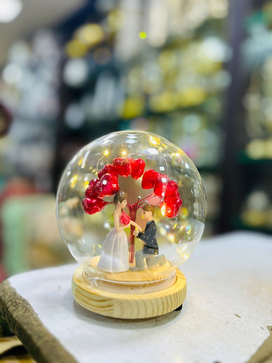 New Couple Flower Glass Globe Best for Wedding Gift with Wooden Base