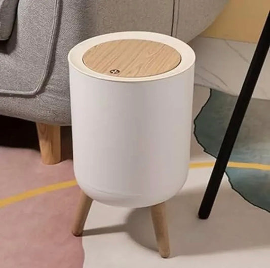 Wooden High Foor Round Shape Trash Bin with Lid